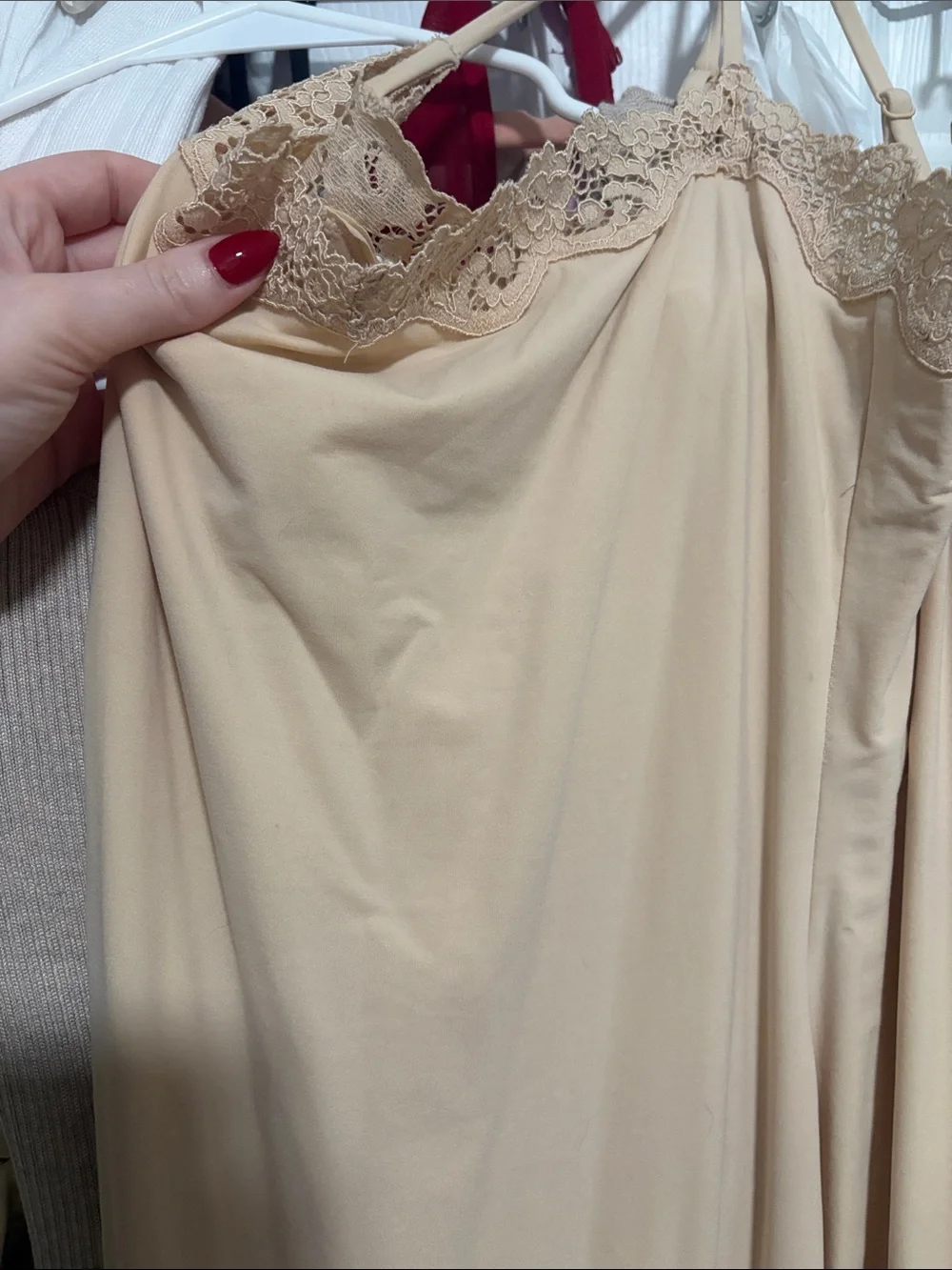 SKIMS Lace-Trim Maxi Slip Dress in Beige
